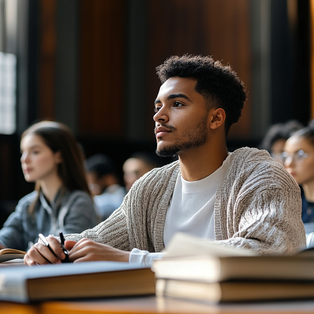 étudiant écoutant un cours de droit