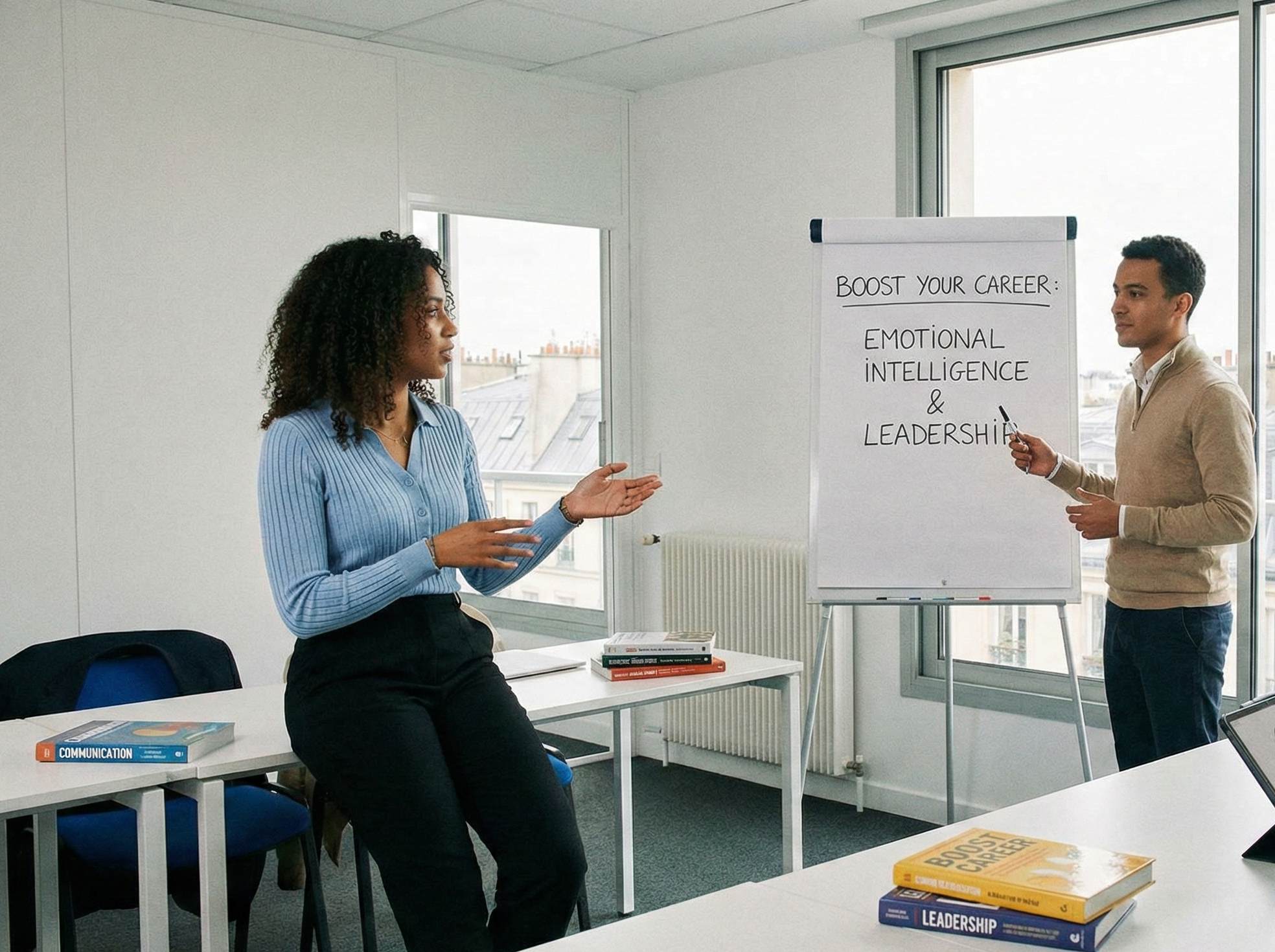 Deux étudiants étudiant au sein d'une salle de classe