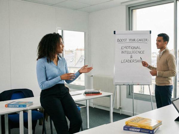 Deux étudiants étudiant au sein d'une salle de classe